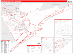 Galveston-Texas City Metro Area Digital Map Red Line Style